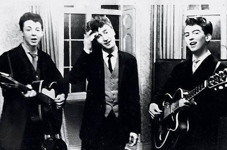 Paul McCartney, John Lennon & George Harrison performing at a wedding reception, 1958.