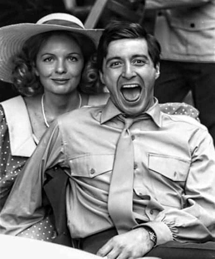 Diane Keaton and Al Pacino on set for The Godfather 1972