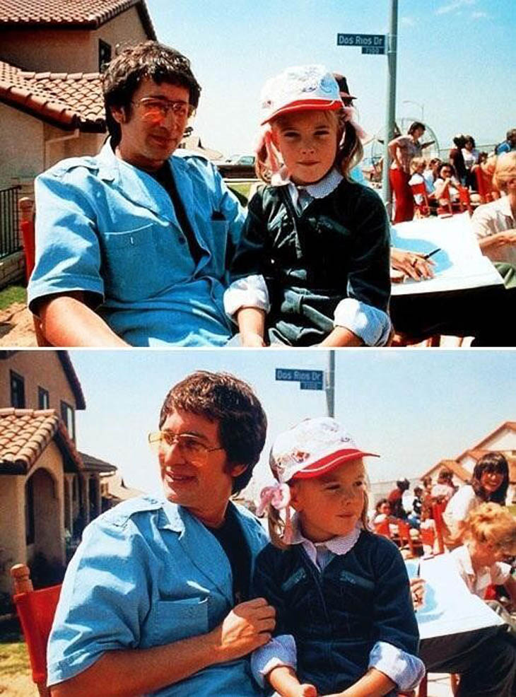 Steven Spielberg and Drew Barrymore on set of E.T