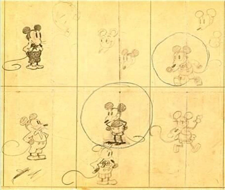 Early drawings by Walt Disney of Mickey Mouse