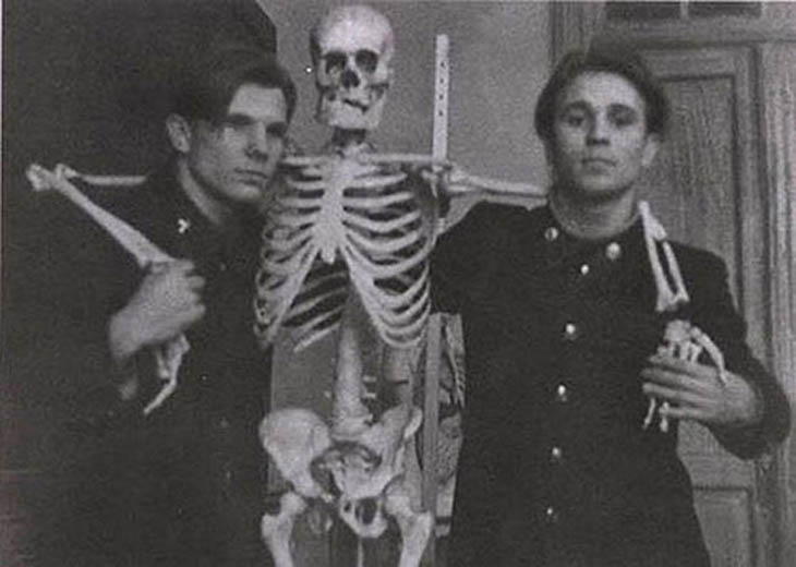 Yuri Gagarin, skeleton and his friend