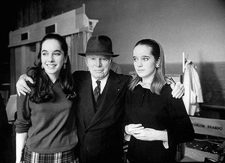 Charlie Chaplin with his daughters Josephine and Victoria, 1966