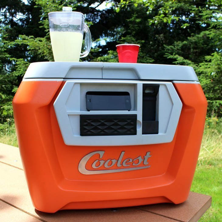 The ultimate party cooler complete with a smart phone charger, bottle opener, and a blender.