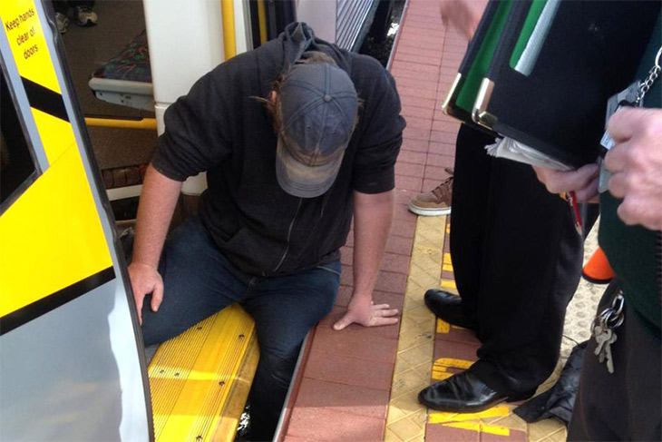 A man trapped his leg in a gap between the platform and a train.