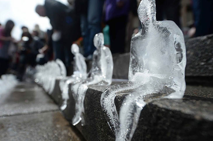 The ice art installation in Birmingham's Chamberlain Square.