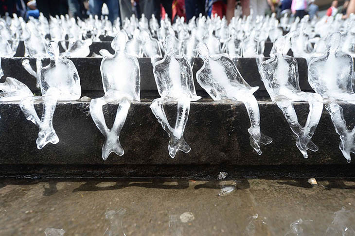 The ice art installation in Birmingham's Chamberlain Square.