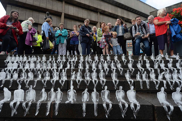 The ice art installation in Birmingham's Chamberlain Square.