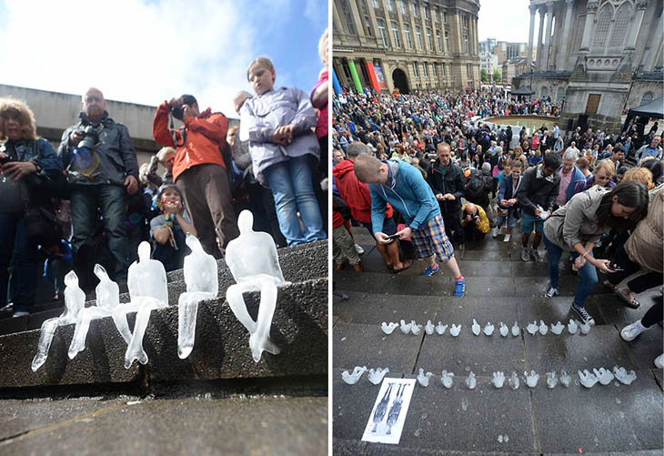 The ice art installation in Birmingham's Chamberlain Square.