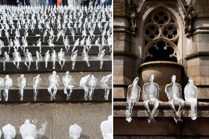 The ice art installation in Birmingham's Chamberlain Square.