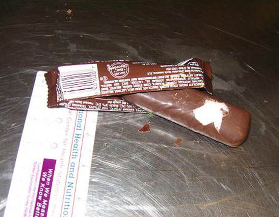 Brick of methamphetamine covered in chocolate.