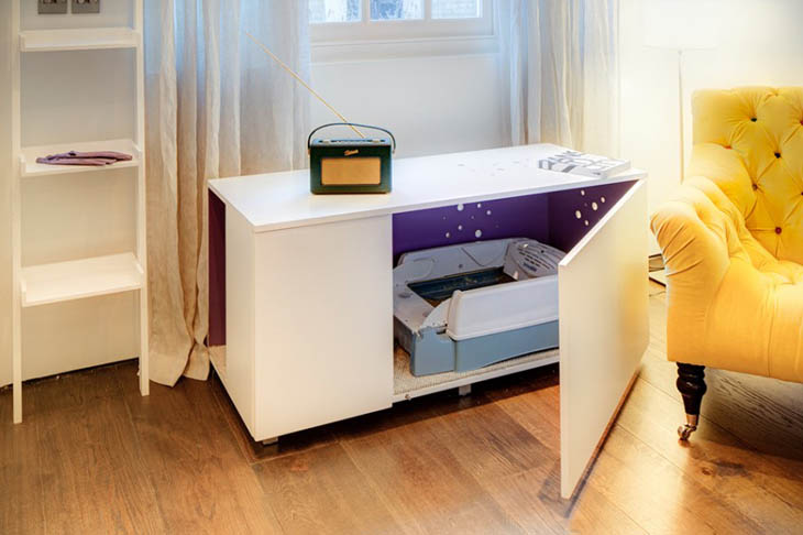 Space-Saving Creative Furniture Design - Cat Litter Box Inside A Living-room Table