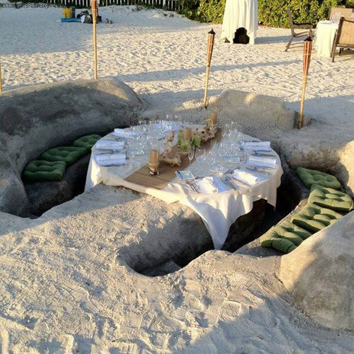 DIY dinner booth at Lido beach resort in Sarasota, Florida.