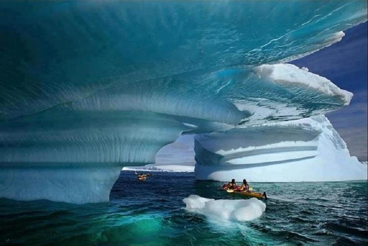 Kayaking at breathtaking sight in Glacier Bay, Alaska.