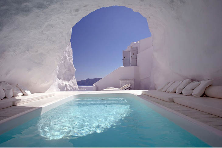 Cool cave pool in Satorini, Greece.
