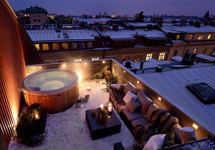 The warmest rooftop hot tub in Gothenburg, Sweden.