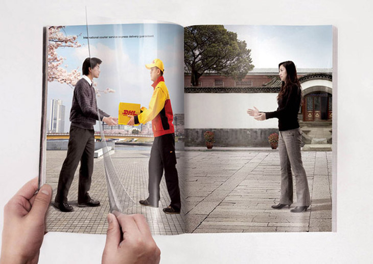 Creative double page magazine ads - DHL International Courier Service