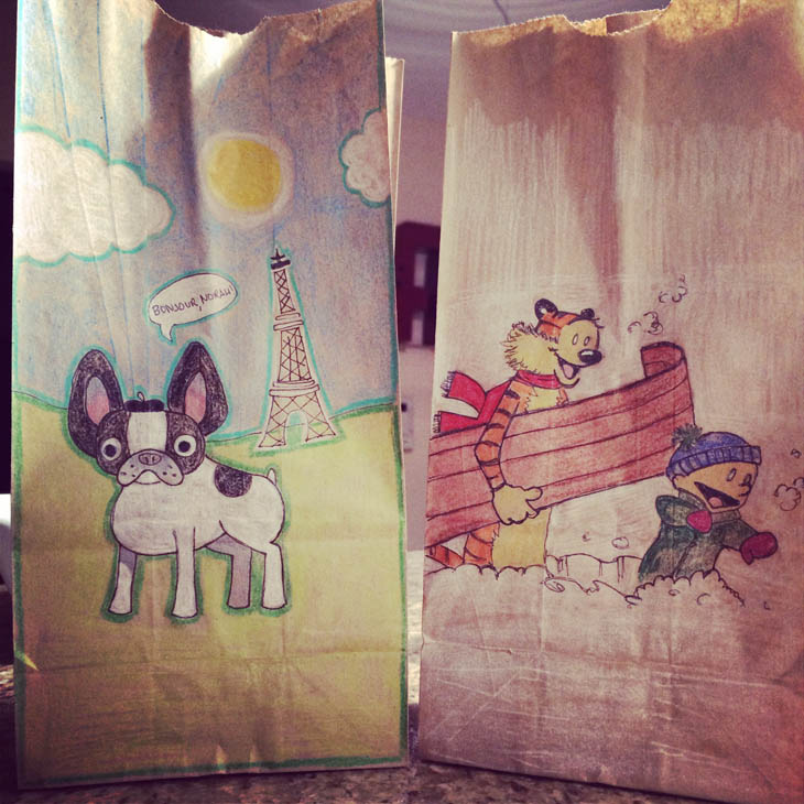 Lunch Bags Art - French Bulldog & Calvin and Hobbes