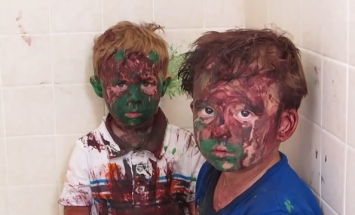 These Cute Kids Covered In Paint Try To Deny They Played With Paint.