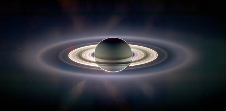 The Cassini spacecraft takes a picture of Saturn from deep space.