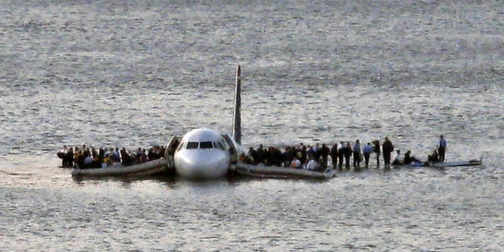 21st century photos - US Airways Flight 1549 floats on the Hudson river after crash landing