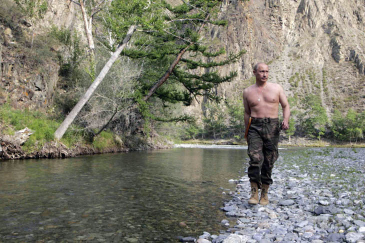 Vladimir Putin shirtless while vacationing and hunting in Siberia.