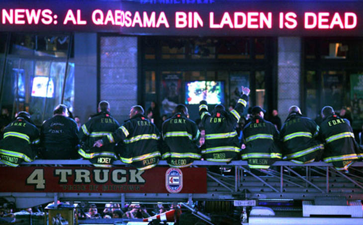 New York firefighters, many of whom lost friends in the 9/11 attacks, learn of Osama bin Laden's death