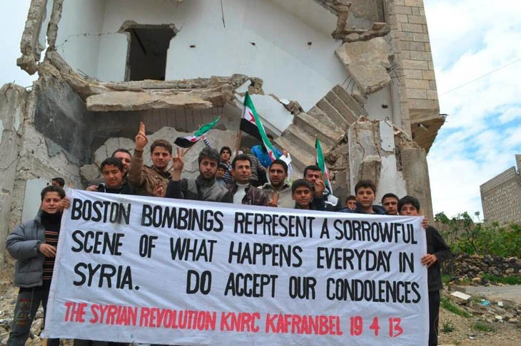 The anti-government Syrian town of Kafr Anbel sends a message to Boston after the marathon bombing.