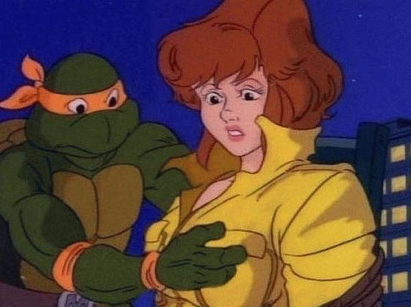 Teenage Mutant Ninja Turtle wants to know what's in her shirt.