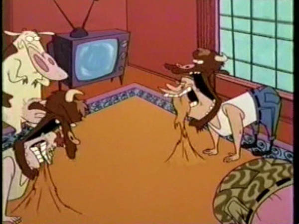 When the biker gang broke into Cow and Chicken's house and began to munch their carpet.