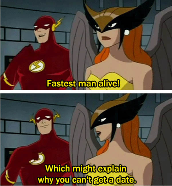 Flash and Hawk Girl's conversation about his love life.