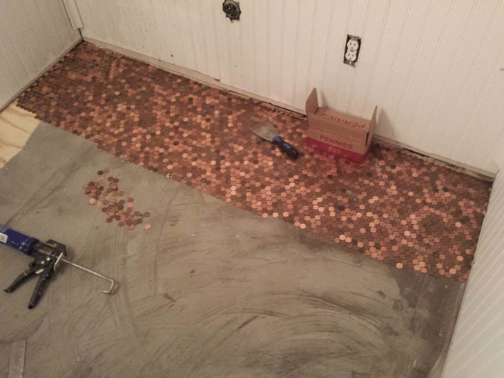 The beginning of the penny floor project.