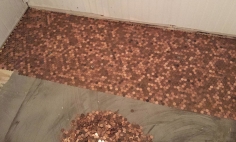 What Do You Think About A Floor Out Of Old Pennies. You Can Make This Penny Floor Too.
