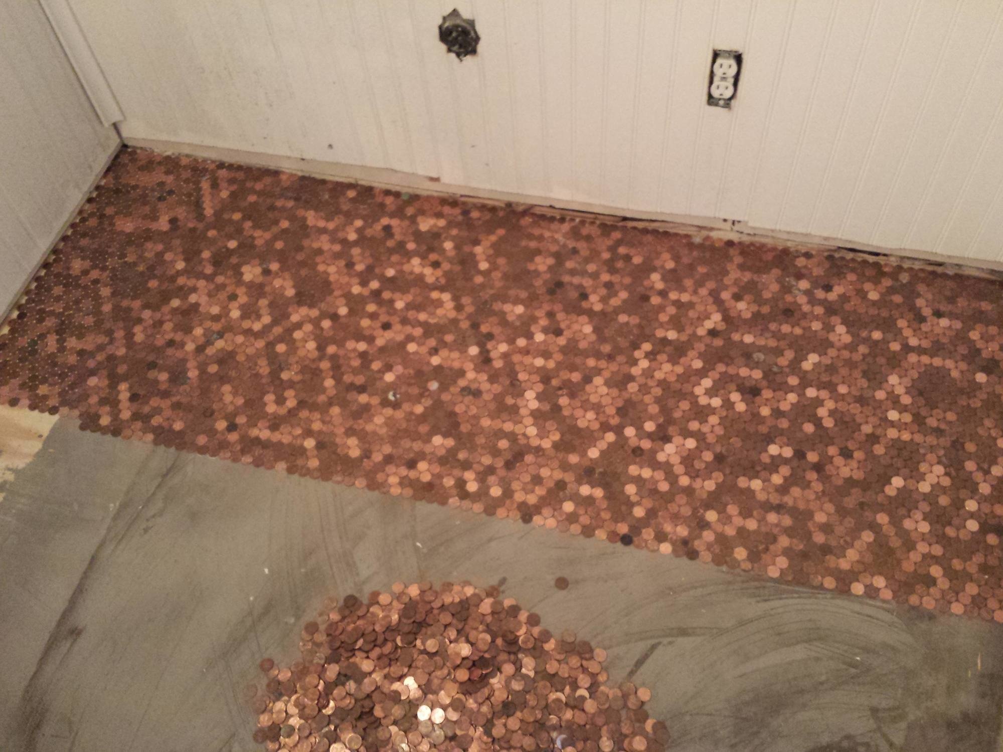 He Made An Awesome Penny Floor Out Of Old Pennies You Can Too