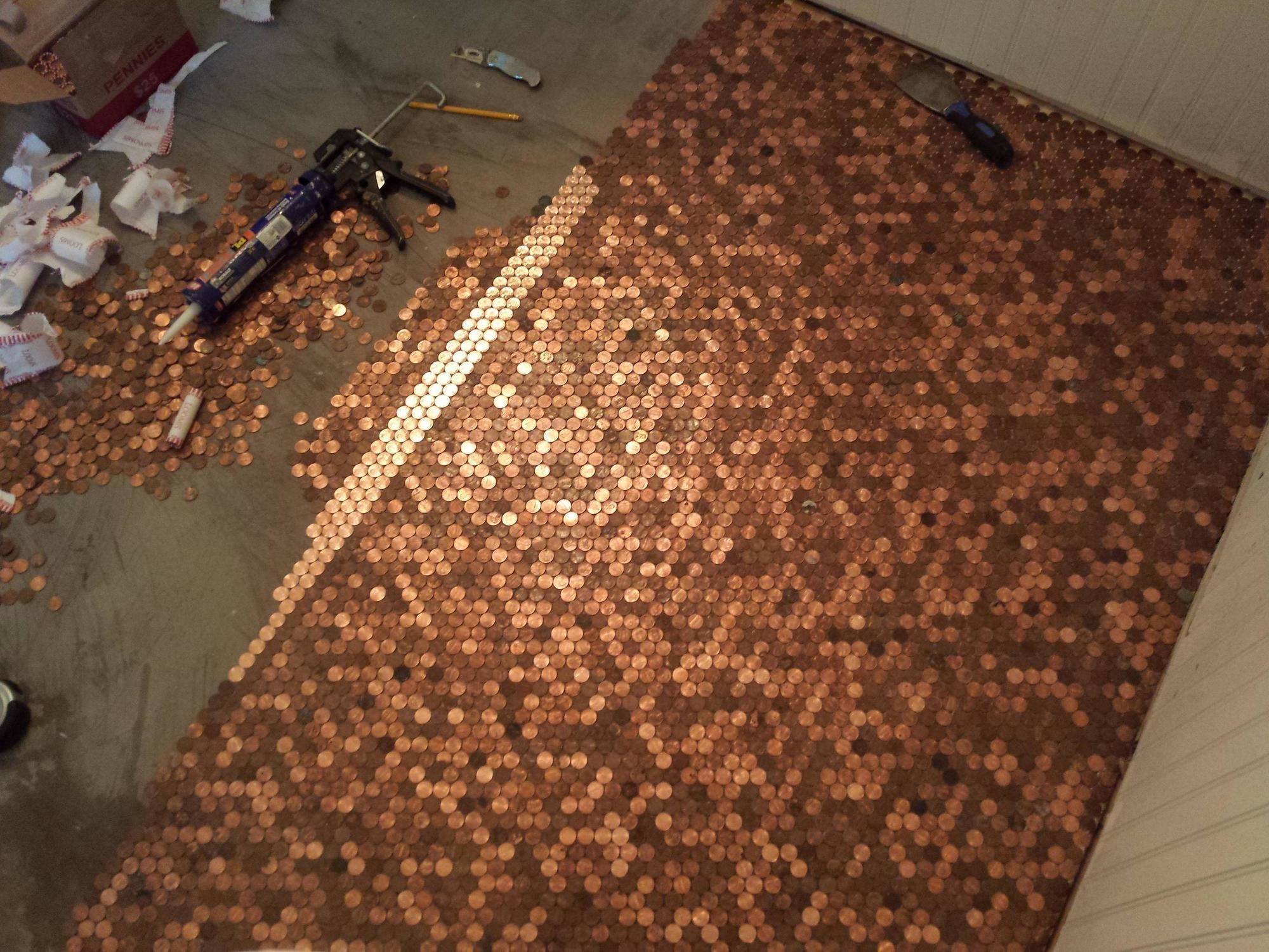 He Made An Awesome Penny Floor Out Of Old Pennies You Can Too