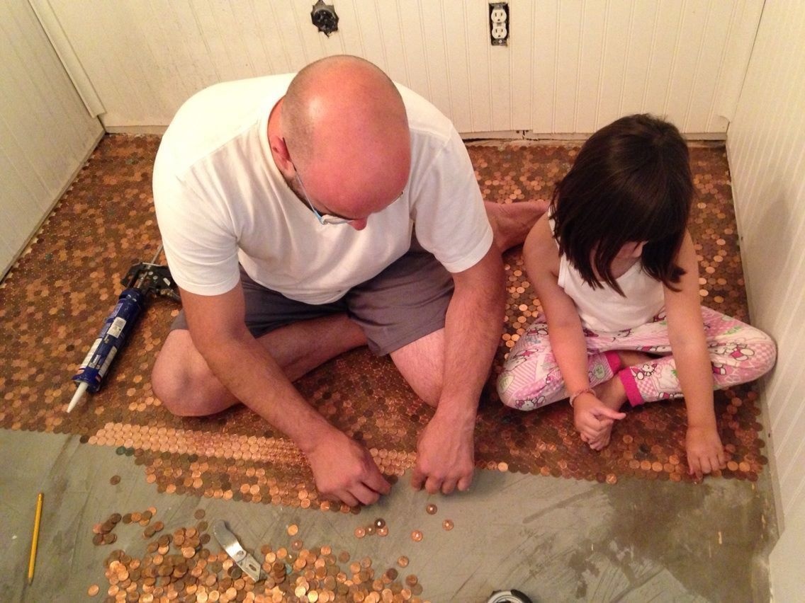 He Made An Awesome Penny Floor Out Of Old Pennies You Can Too