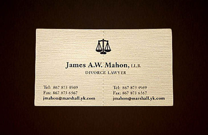 A perforated divorce attorney business card. It’s actually 2 cards in one.