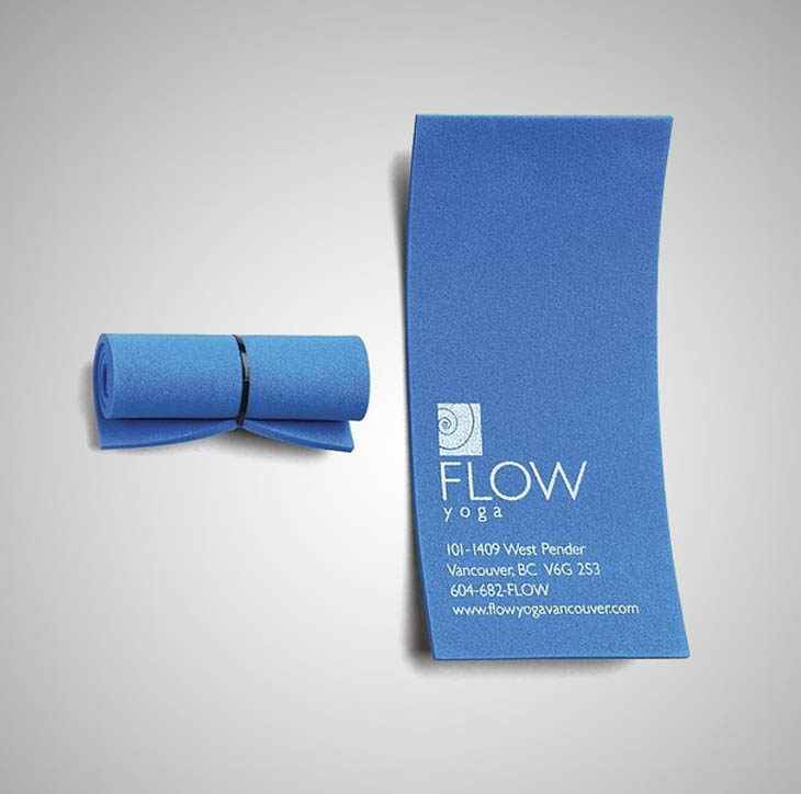 Smartest business cards - A tiny yoga mat business card.