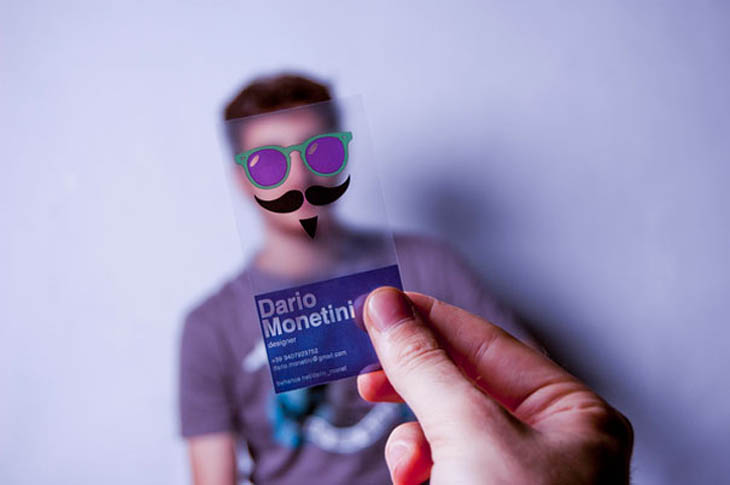 Funny transparent business cards for giving people funky faces.