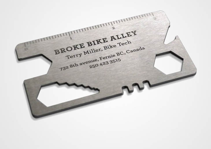 A compact bike tool kit business card. The card every bicyclist needs!