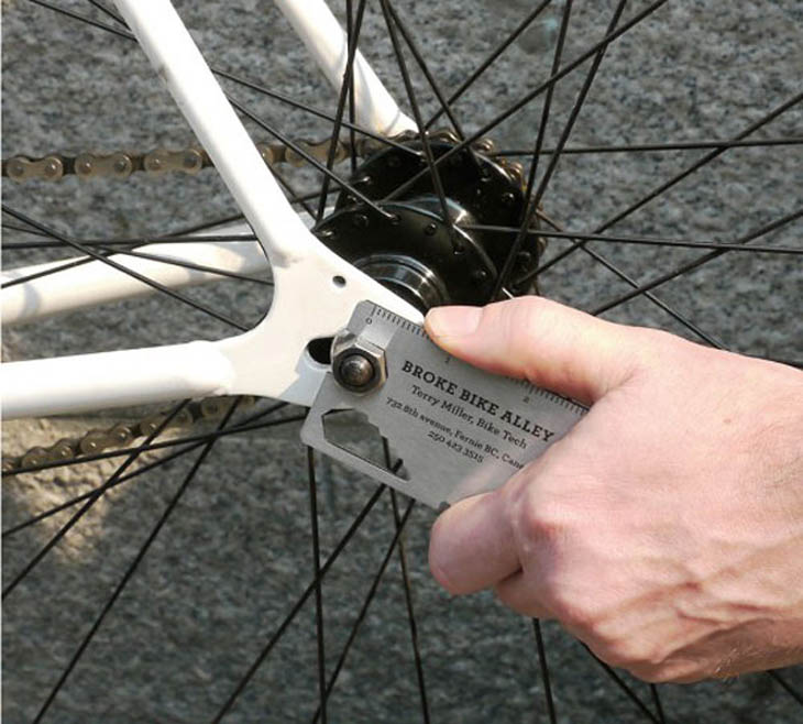 A compact bike tool kit business card. The card every bicyclist needs!