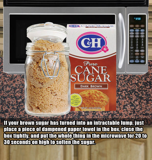 Microwave hacks - Make lumpy brown sugar smooth again.