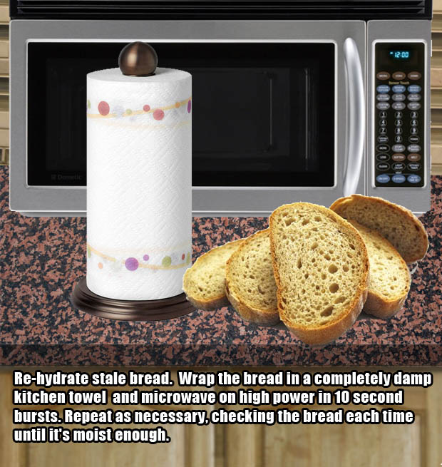 Microwave hacks - Make stale bread moist again.