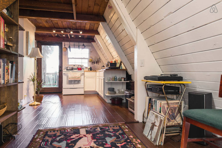 There’s no TV, but there is a record player and wood-burning stove in this tiny house, so…