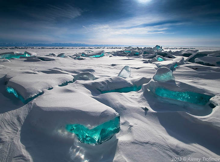 Frozen lakes - Emerald Ice On Baikal Lake, Russia