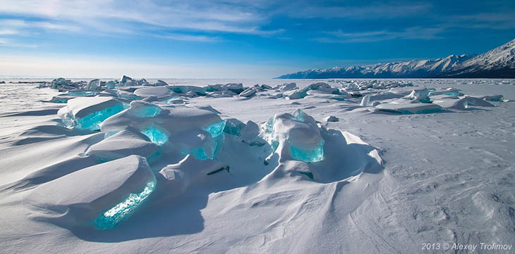 Frozen lakes - Emerald Ice On Baikal Lake, Russia