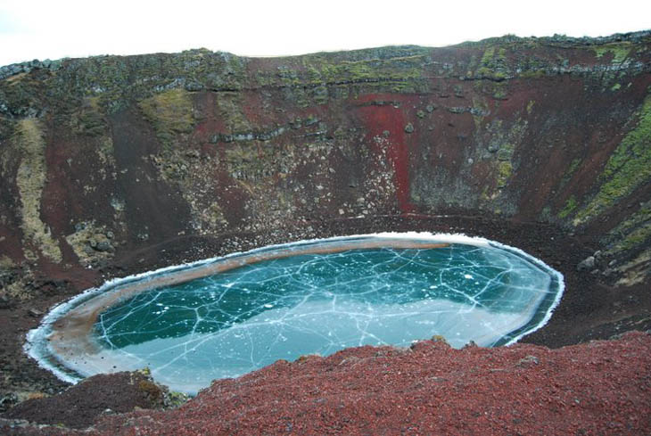 Frozen lakes - Kerio volcanic crater lake, Iceland