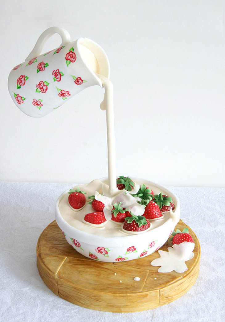 Strawberries & Cream Gravity Defying Cake