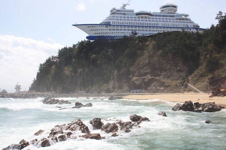 The floating cruise ship resort hotel in South Korea.