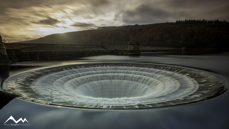 The plughole at the Ladybower Reservoir in the UK.