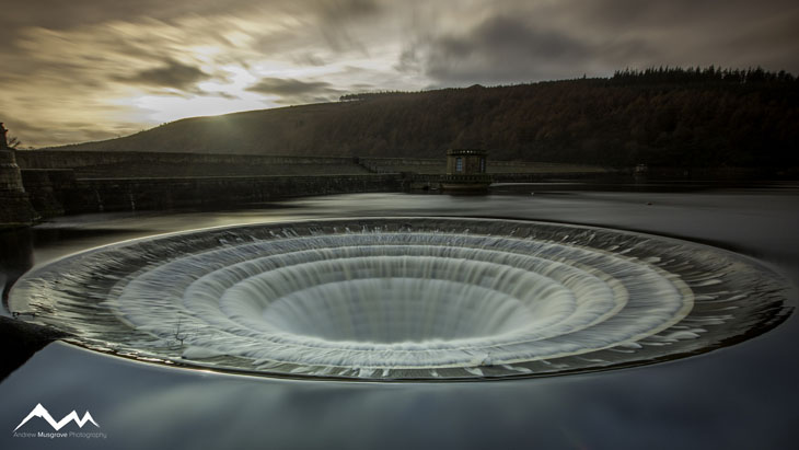 The plughole at the Ladybower Reservoir in the UK.